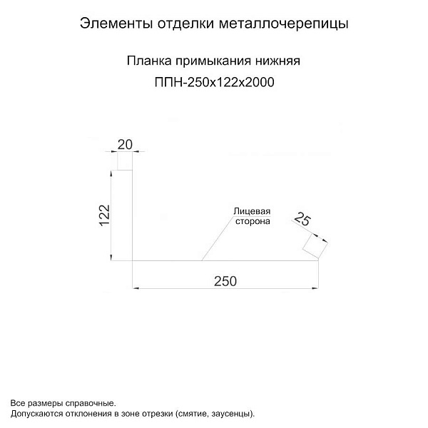 Планка примыкания нижняя 250х122х2000 (ПЭ-01-1014-0.4)
